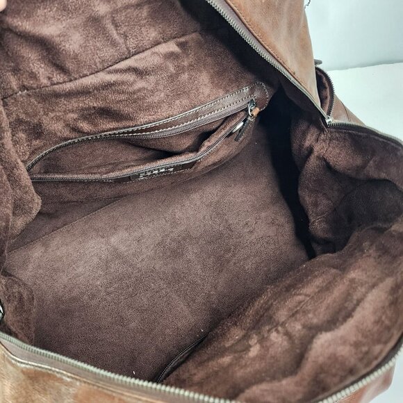 VTG Fossil Brand Brown Genuine leather distressed duffel Transit Carry on Flaw - Picture 11 of 14
